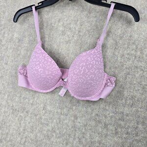 Victorias Secret Pink Wear Everywhere Push-Up Bra 34B Light Pink Leopard
